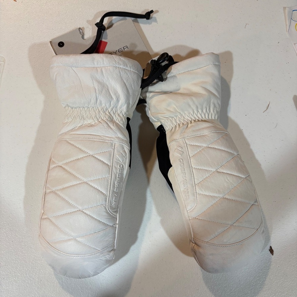 Obermeyer Leather Down Mitten White Quilted 600 Fill Goose Down Large 18047Z